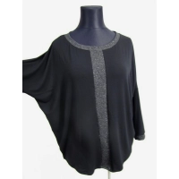 Tunika Bella luźna oversize ze srebrnymi wstawkami - czarna